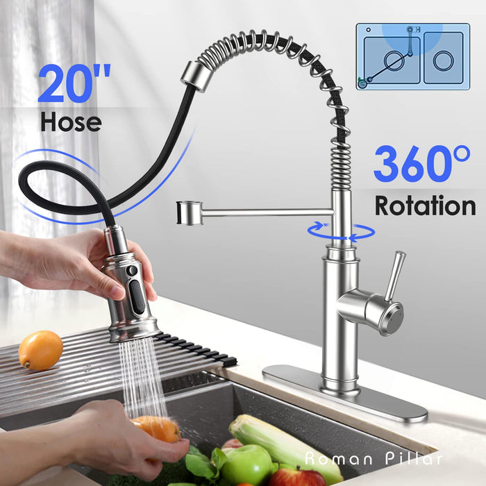 Spring Kitchen Sink Faucet with 3 Modes Pull Down Sprayer