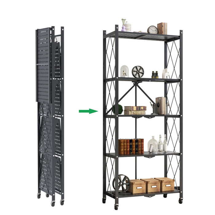 3/4/5-Tier Foldable Shelf, Heavy Duty Metal Rack Storage Shelving Units with Wheels, for Home Office Kitchen Garage,