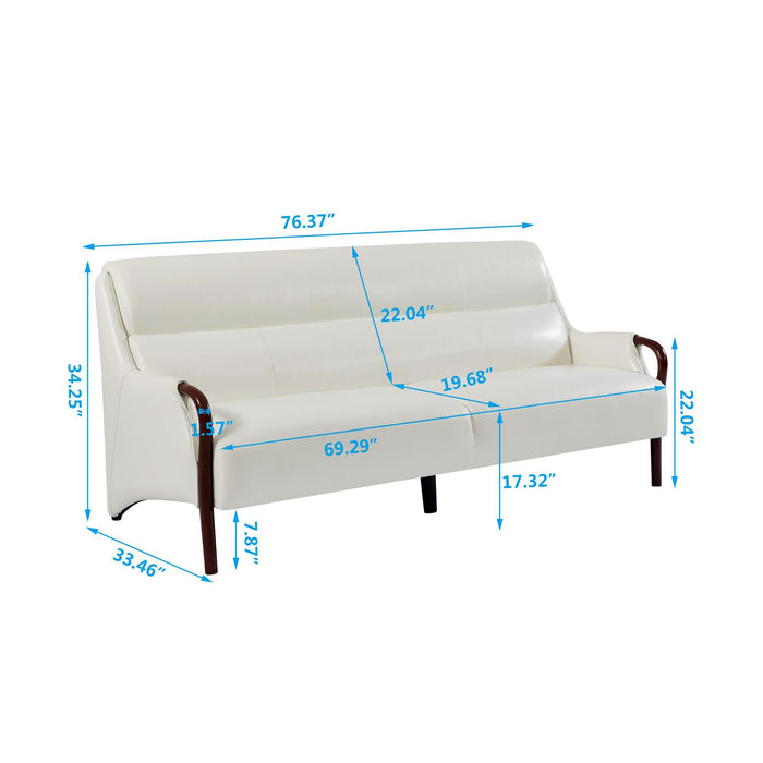 Modern-Central Sofa PU Leather Wooden Legs Bench for Living Room