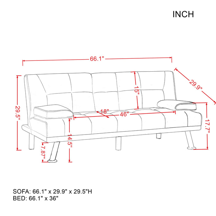 FUTON SOFA BED SLEEPER LIGHT GREY FABRIC