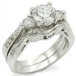 1W002 - Rhodium Brass Ring with AAA Grade CZ  in Clear