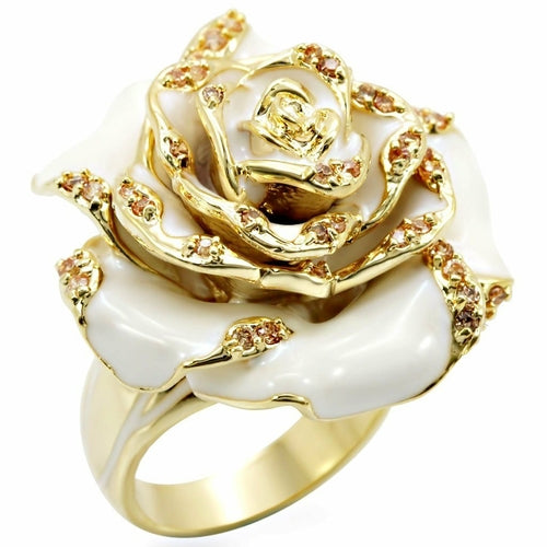 1W040 - Gold Brass Ring with AAA Grade CZ  in Champagne