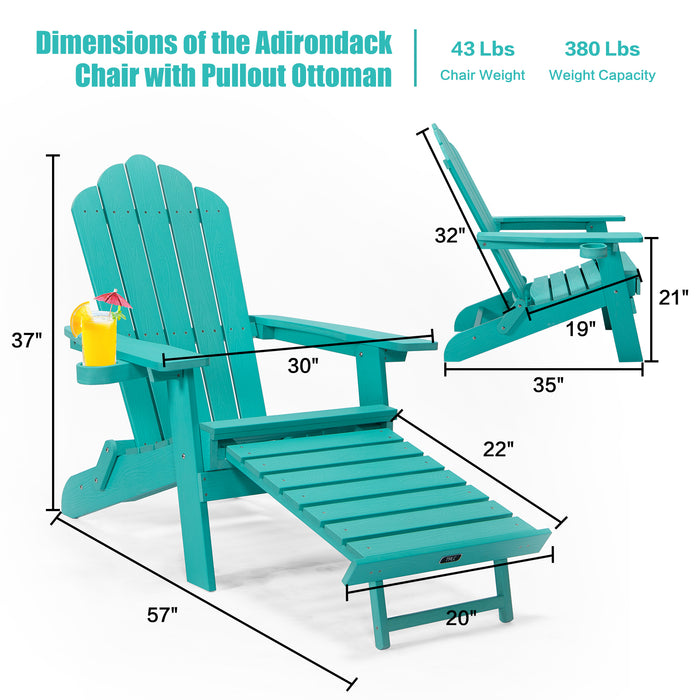 TALE Folding Adirondack Chair with Pullout Ottoman with Cup Holder, Oaversized, Poly Lumbe