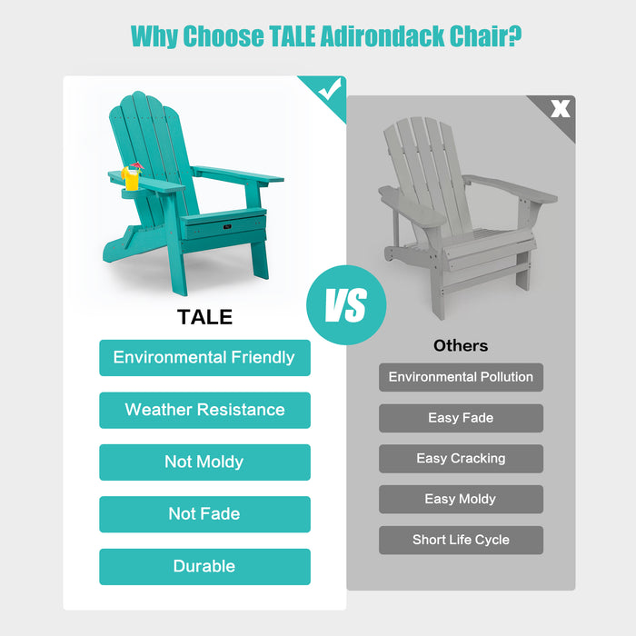 TALE Folding Adirondack Chair with Pullout Ottoman with Cup Holder, Oaversized, Poly Lumbe