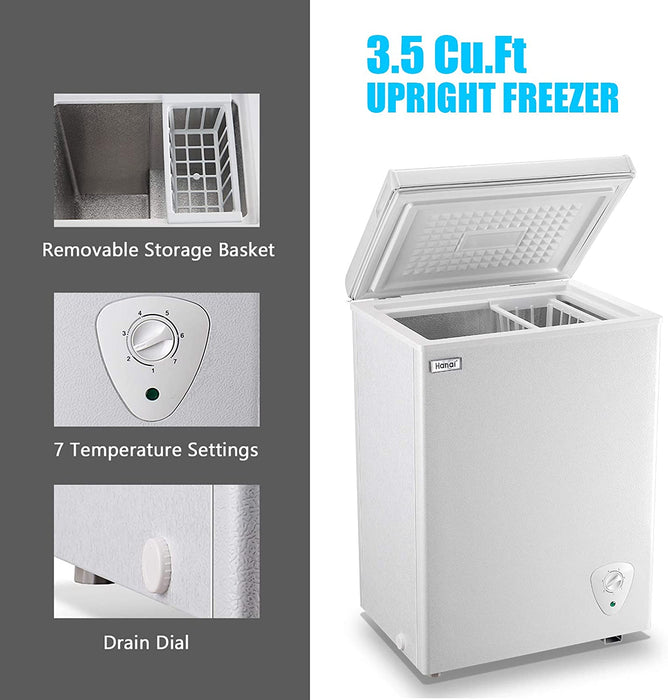 Mydepot WANAI 3.5 Cubic Chest Freezer Feet with Removable Storage Basket