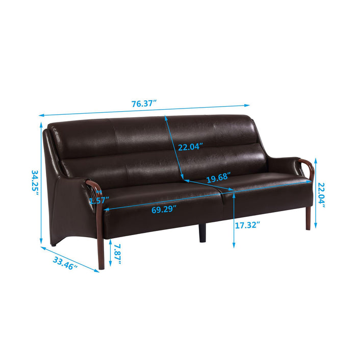 Modern-Central Sofa PU Leather Wooden Legs Bench for Living Room