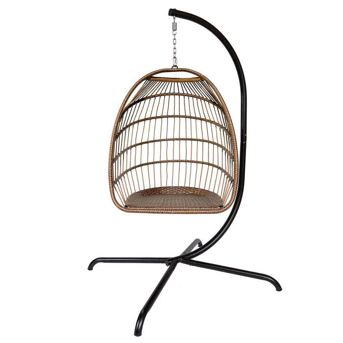 Swing Egg Chair with Stand Indoor Outdoor Rattan Basket Hanging Chair（Banned selling homedpot、lowes）