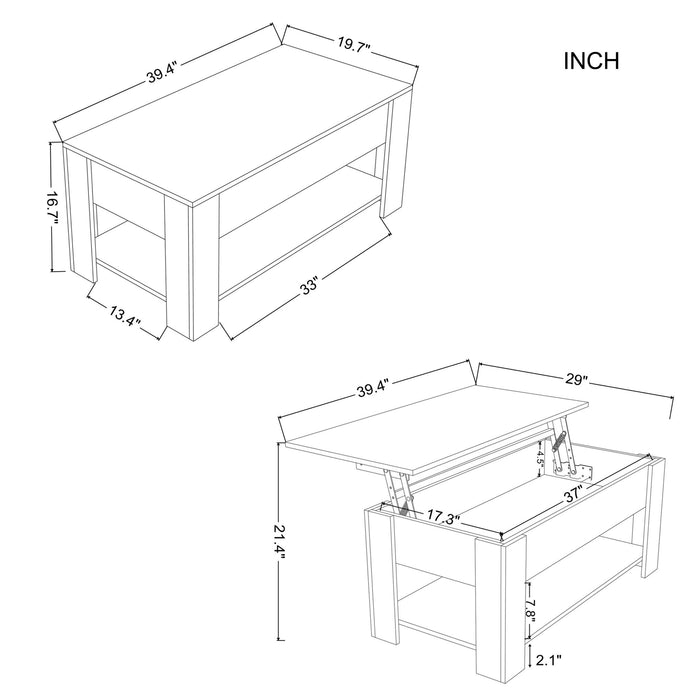 Lift Top Extendable  Coffee Table with Storage