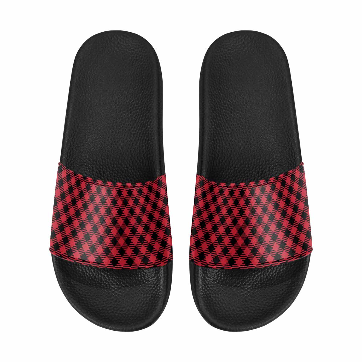 Uniquely You Mens Slide Sandals /      Buffalo Plaid Red and Black