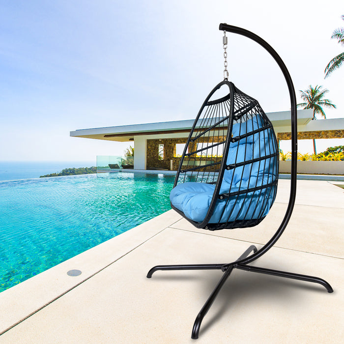 Swing Egg Chair with Stand Indoor Outdoor Rattan Basket Hanging Chair（Banned selling homedpot、lowes）