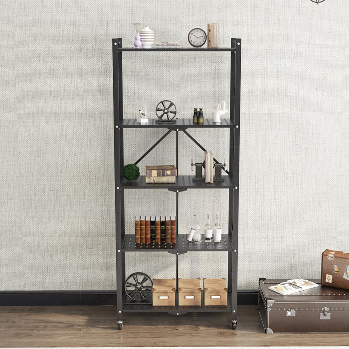 3/4/5-Tier Foldable Shelf, Heavy Duty Metal Rack Storage Shelving Units with Wheels, for Home Office Kitchen Garage,