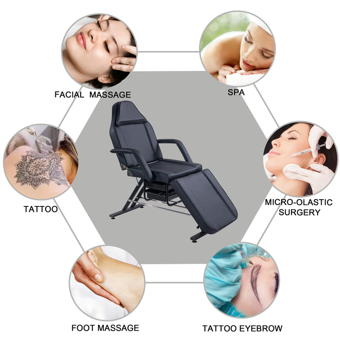 Massage Salon Tattoo Chair with Two Trays， Esthetician Bed with Hydraulic Stool