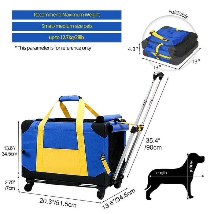 Pet Rolling Carrier with Wheels Pet Travel Carrier Transport Box Dog Strollers for Small Dogs/Cats Up to 28 LBS