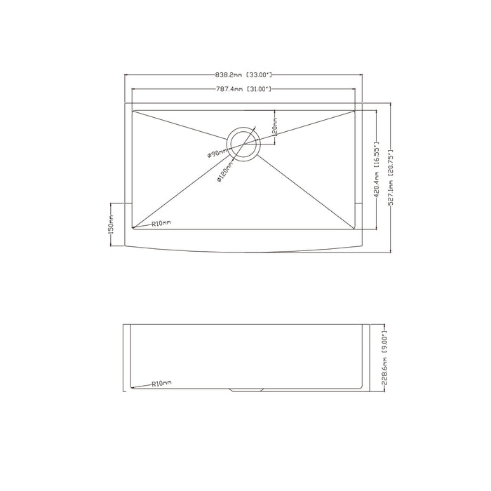 33-inch Farmhouse Kitchen Sink,Single Bowl Stainless Steel 18 Gauge