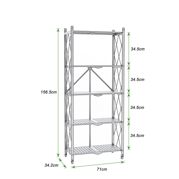 3/4/5-Tier Foldable Shelf, Heavy Duty Metal Rack Storage Shelving Units with Wheels, for Home Office Kitchen Garage,