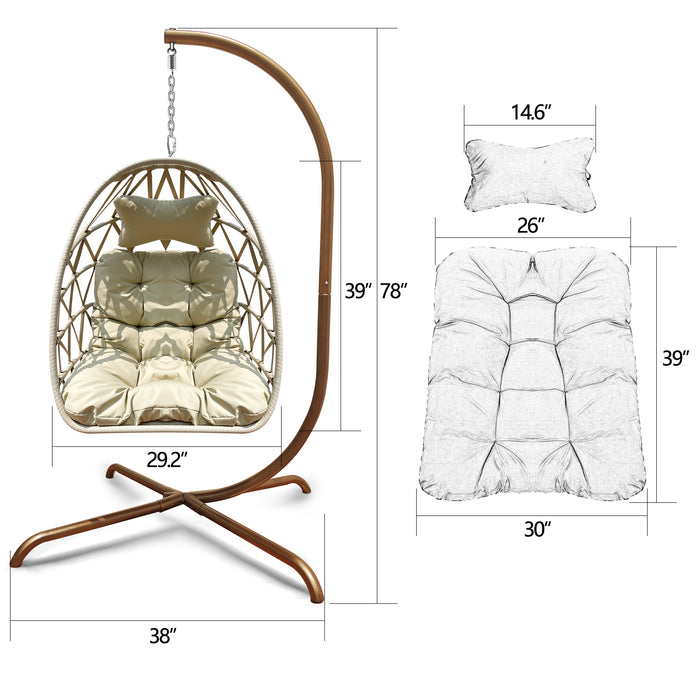 Swing Egg Chair with Stand Indoor Outdoor Rattan Basket Hanging Chair（Banned selling homedpot、lowes）