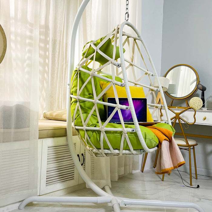 Swing Egg Chair with Stand Indoor Outdoor Rattan Basket Hanging Chair（Banned selling homedpot、lowes）