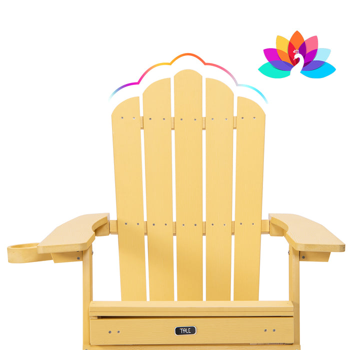 TALE Folding Adirondack Chair with Pullout Ottoman with Cup Holder, Oaversized, Poly Lumbe