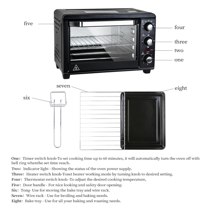 16x11 Inch Stainless Steel Timed Multifunction Oven 20L Capacity 1200W