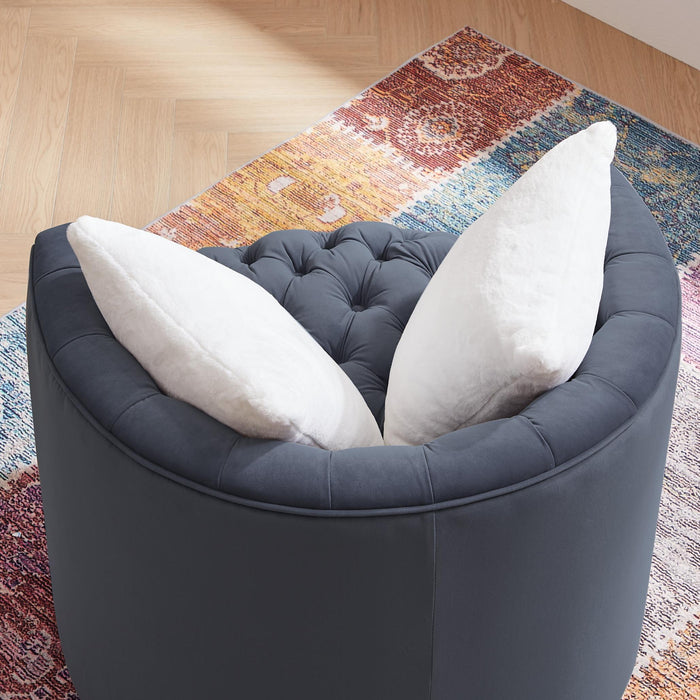 Modern Swivel Barrel Chair with 360° Swivel Base and 2 Pillows, Velvet Fabric Shell Chair Back, Suitable for All Environments