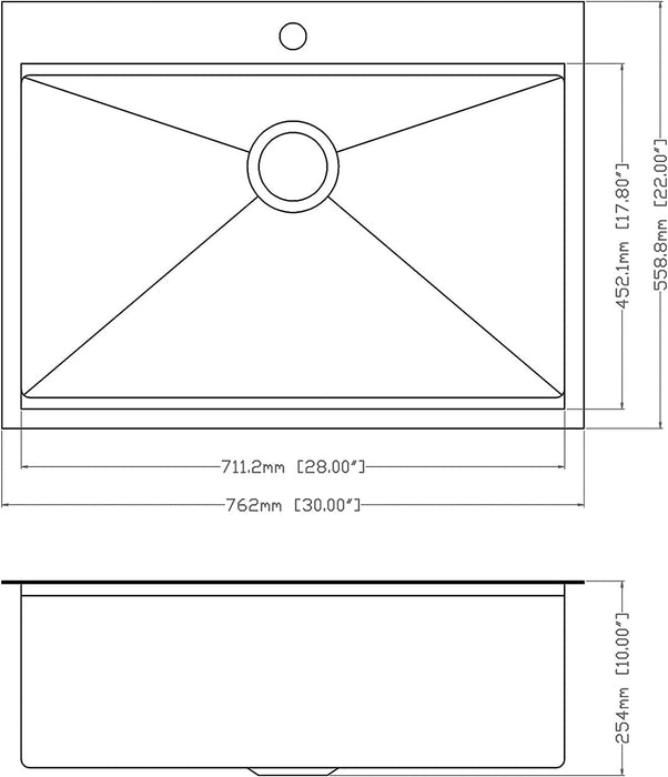 30" x 22" Black Drop In Kitchen Sink, 16 Gauge Stainless Steel Workstation Sink