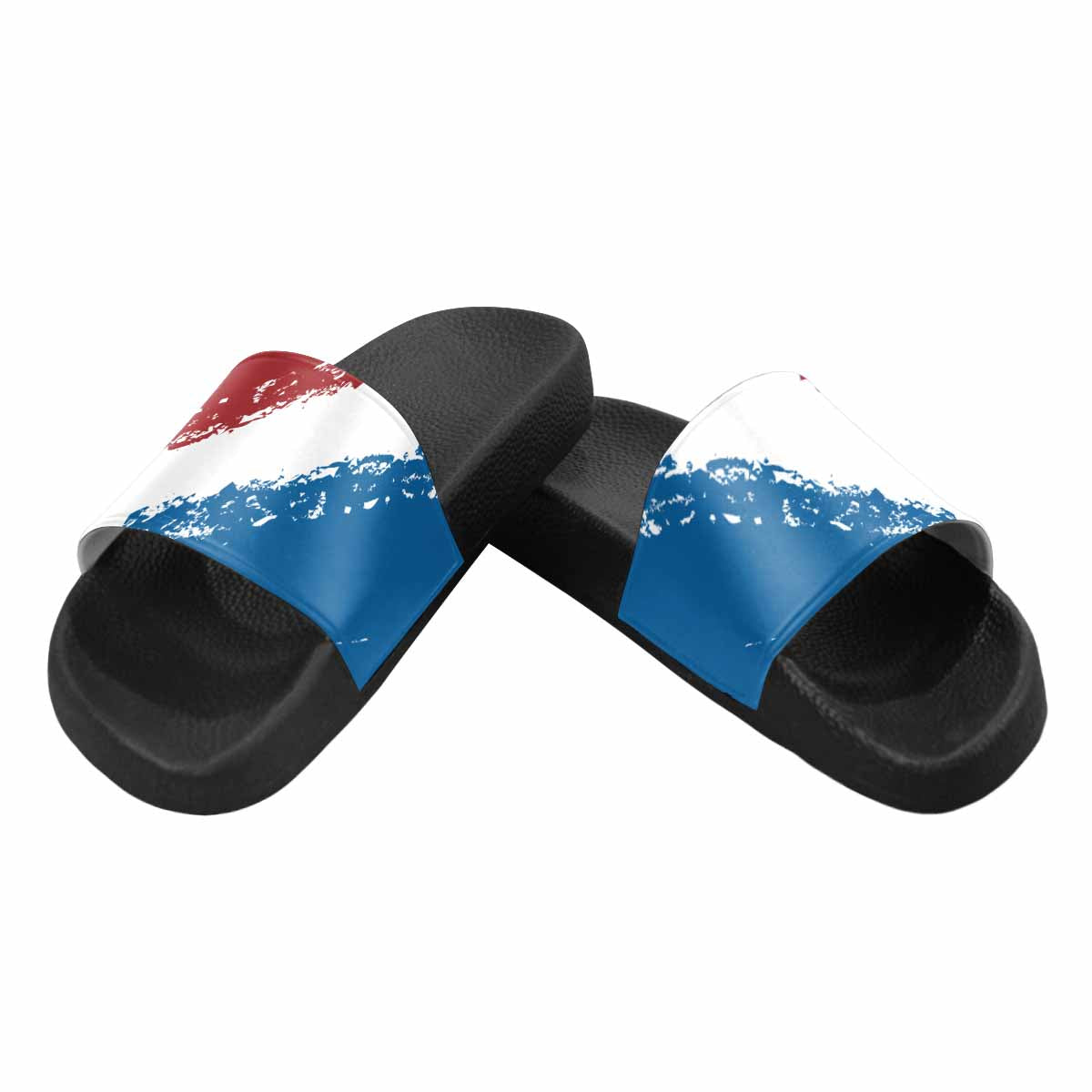 Uniquely You. Mens Slide Sandals / Red White Blue Print