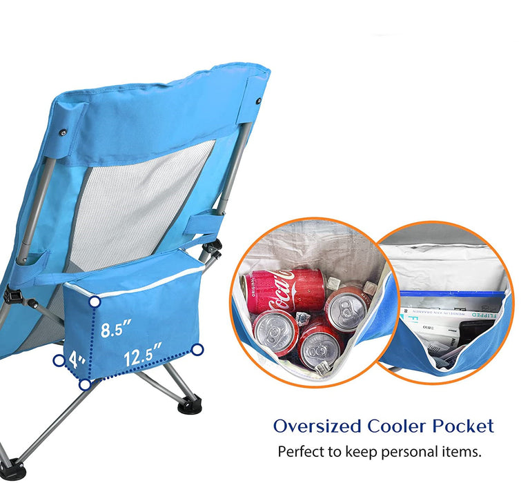 Camping Chair High Back Outdoor Beach Chair with Cooler, Cup Holder & Carry Bag for Camping Lawn Concert Travel Festival, Blue