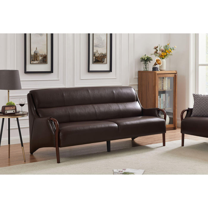 Modern-Central Sofa PU Leather Wooden Legs Bench for Living Room