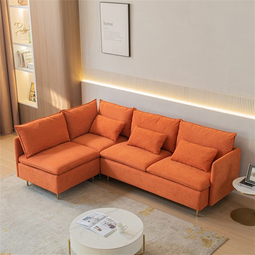 Modular L-shaped Corner sofa ,Left Hand Facing Sectional Couch, Orange Cotton Linen-90.9''