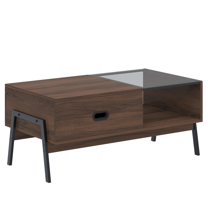 Coffee Table, Modern Coffee Table with Storage Shelf and Tempered Glass Top,   for Living Room and office