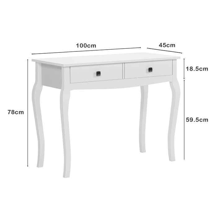 White Console Table with 2 Drawers, Wooden Makeup Desk, Sofa End Side Table for Bedroom, Living Room