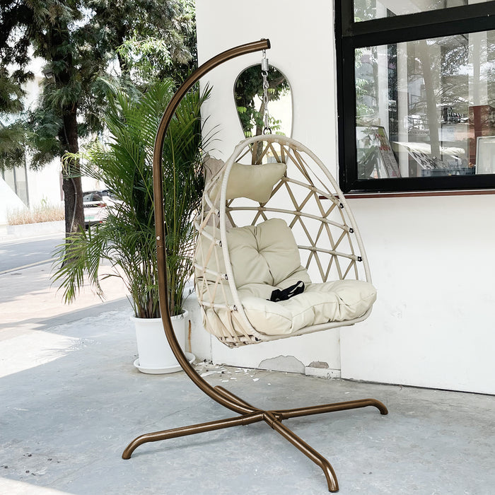 Swing Egg Chair with Stand Indoor Outdoor Rattan Basket Hanging Chair（Banned selling homedpot、lowes）