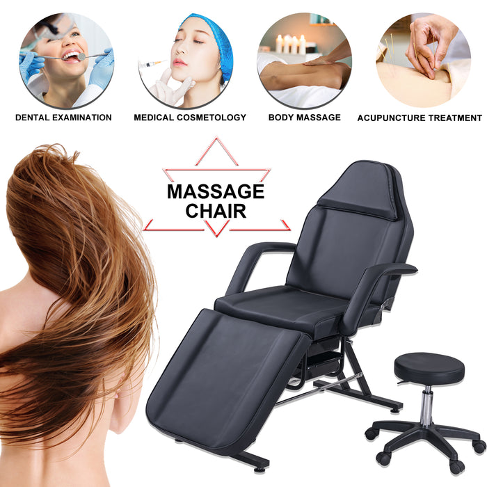 Massage Salon Tattoo Chair with Two Trays， Esthetician Bed with Hydraulic Stool