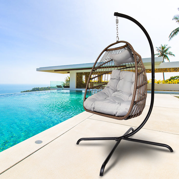 Swing Egg Chair with Stand Indoor Outdoor Rattan Basket Hanging Chair（Banned selling homedpot、lowes）