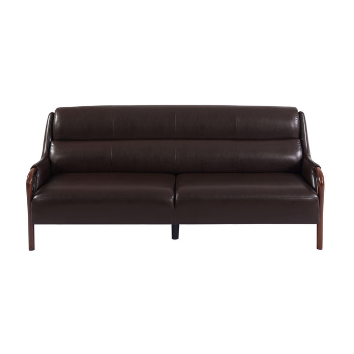 Modern-Central Sofa PU Leather Wooden Legs Bench for Living Room