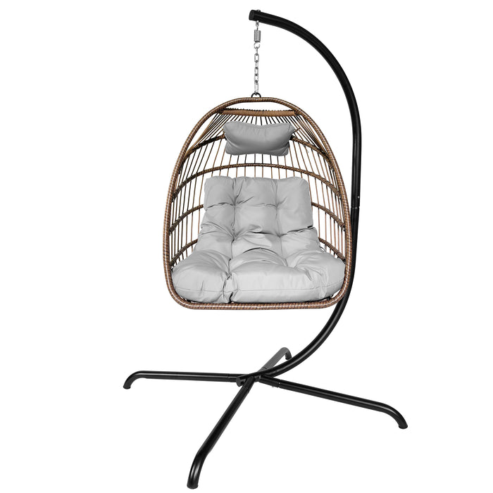 Swing Egg Chair with Stand Indoor Outdoor Rattan Basket Hanging Chair（Banned selling homedpot、lowes）