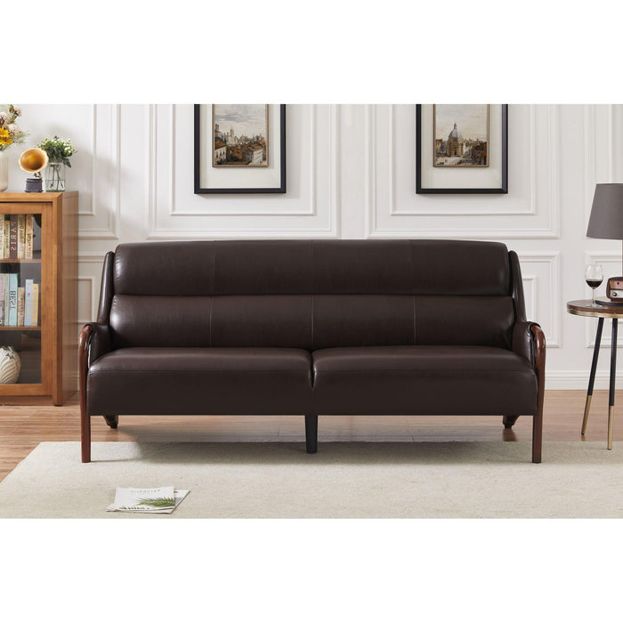 Modern-Central Sofa PU Leather Wooden Legs Bench for Living Room