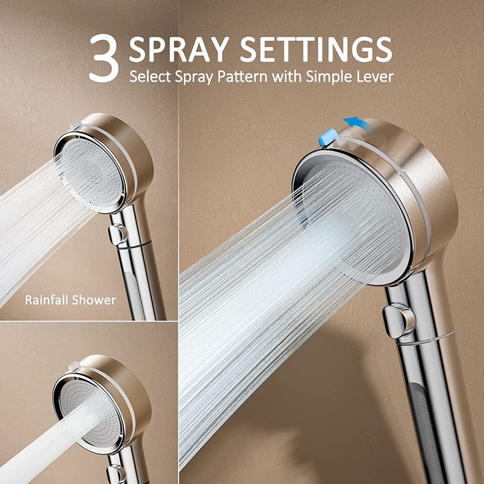 High Pressure Filtered Shower Head Handheld With ON OFF Switch, 3 Spray Setting Modes