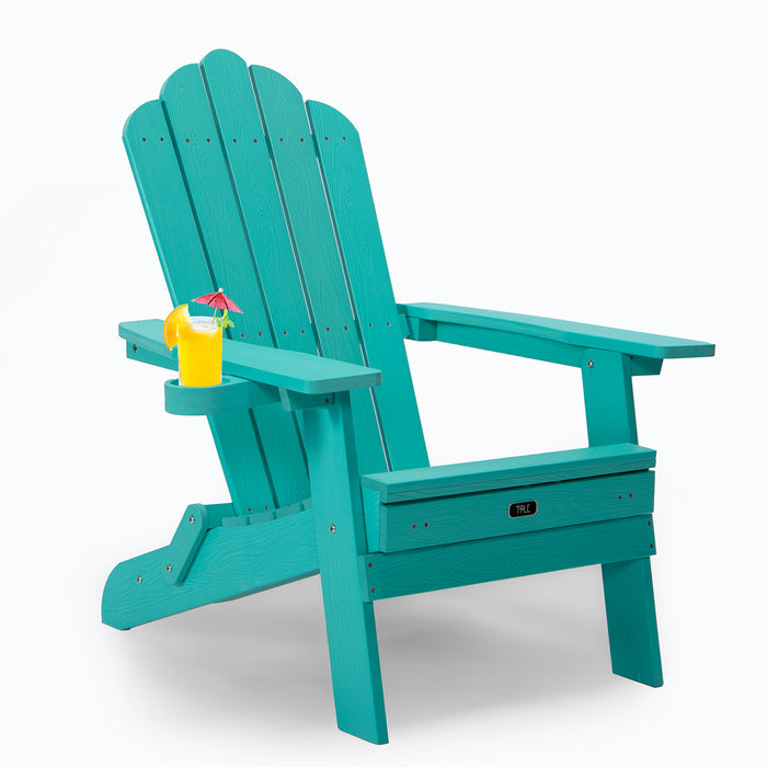 TALE Folding Adirondack Chair with Pullout Ottoman with Cup Holder, Oaversized, Poly Lumbe