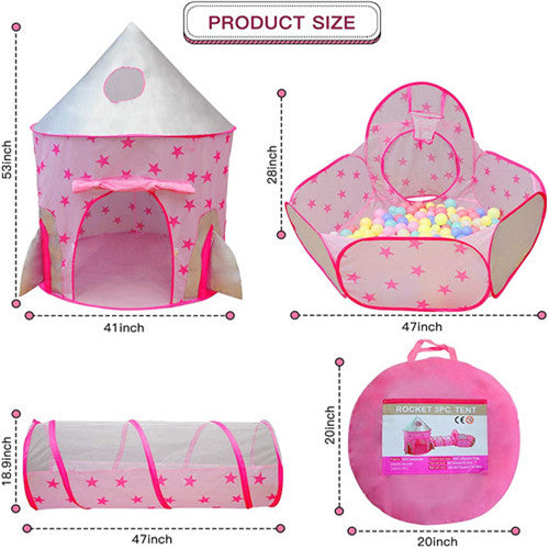 3 in 1 Rocket Ship Play Tent - Indoor/Outdoor Playhouse Set for Babies,Toddleers, Pink