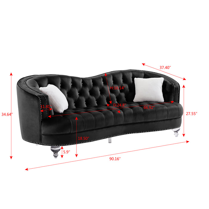 Luxury Crystal Feet Tufted 3P Sofa