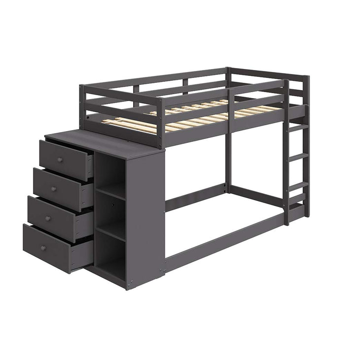 Twin/Twin Bunk Bed w/Cabinet, Gray Finish