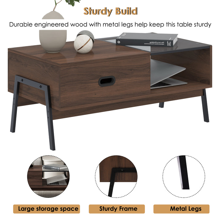 Coffee Table, Modern Coffee Table with Storage Shelf and Tempered Glass Top,   for Living Room and office