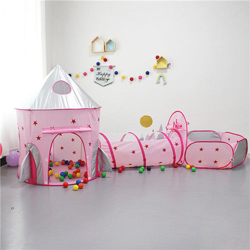 3 in 1 Rocket Ship Play Tent - Indoor/Outdoor Playhouse Set for Babies,Toddleers, Pink