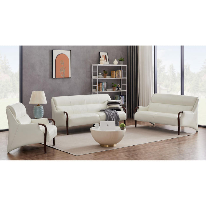 Modern-Central Sofa PU Leather Wooden Legs Bench for Living Room