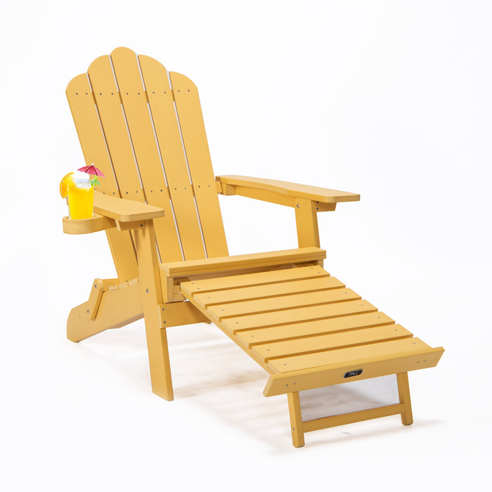 TALE Folding Adirondack Chair with Pullout Ottoman with Cup Holder, Oaversized, Poly Lumbe