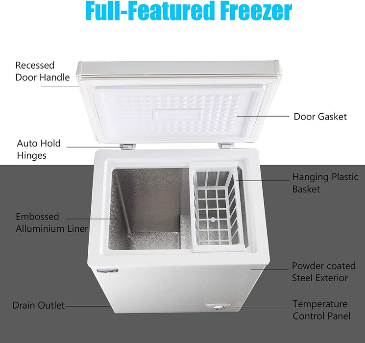 Mydepot WANAI 3.5 Cubic Chest Freezer Feet with Removable Storage Basket