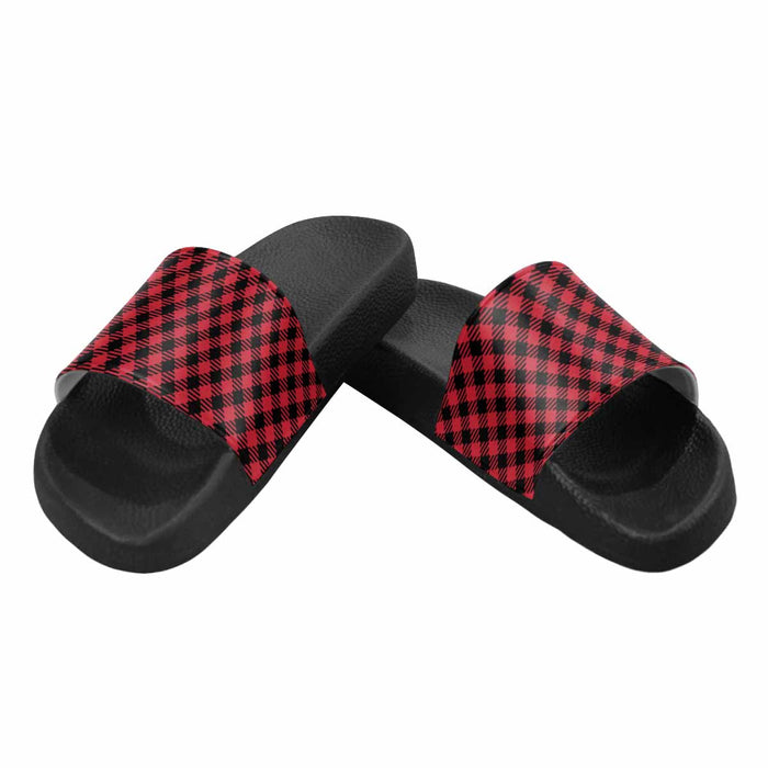 Uniquely You Mens Slide Sandals /      Buffalo Plaid Red and Black