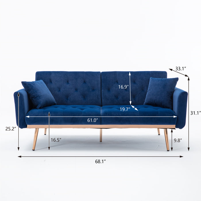 Velvet Sofa , Accent sofa .loveseat sofa with rose gold metal feet