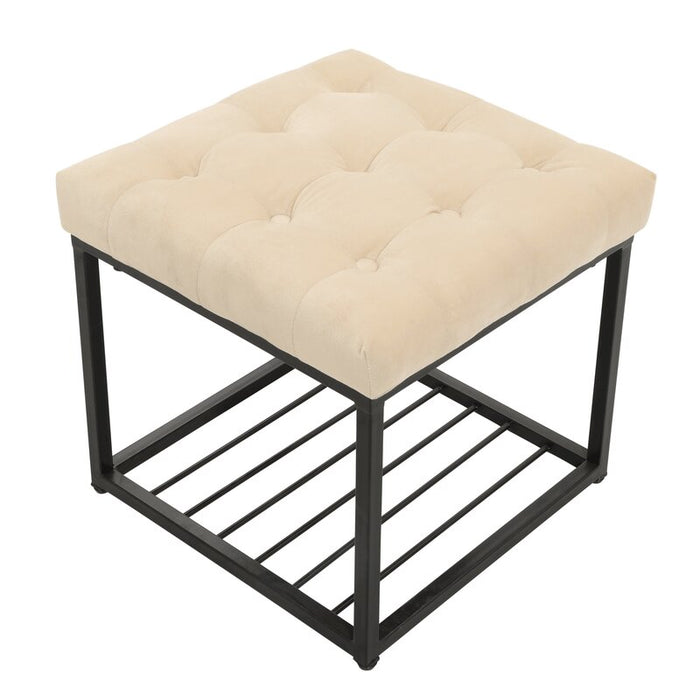 Mydepot Wide Velvet Tufted Square Cocktail Ottoman